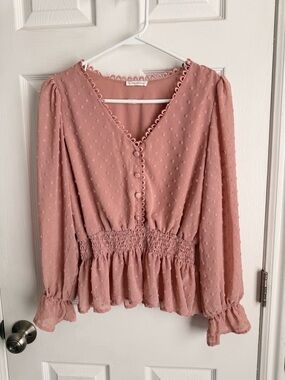 Women's Dusty Rose Smocked Waist V-Neck Blouse